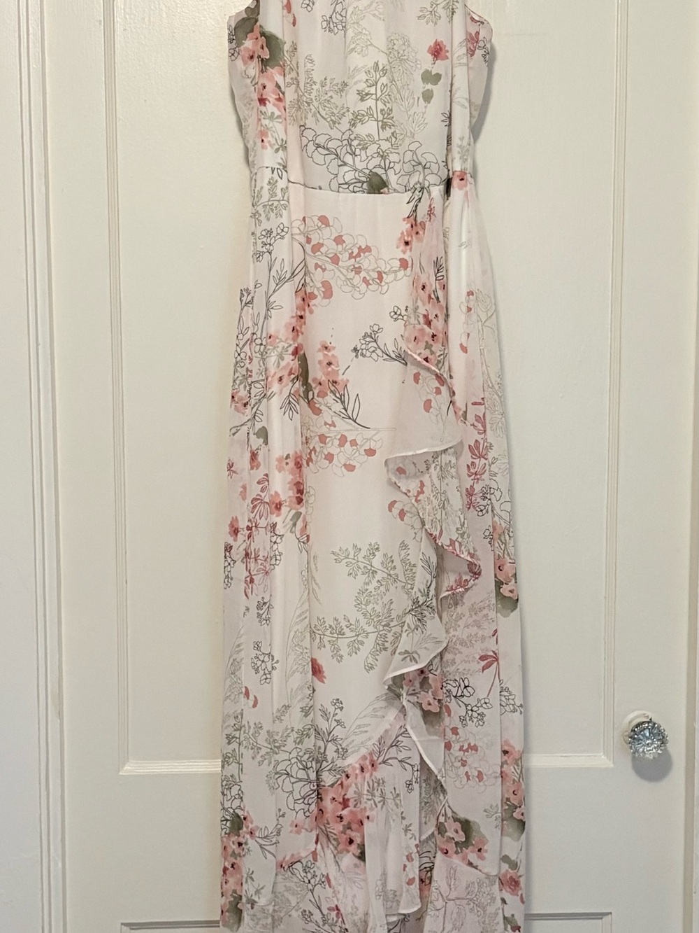 NY Collection Floral Maxi Dress in White with Pink and Green Accents